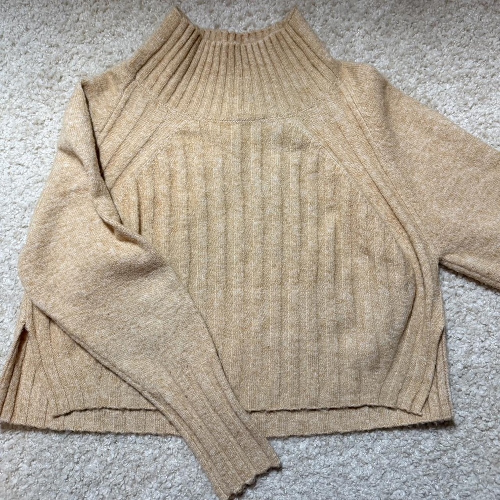 Topshop Camel Ribbed Mock Neck Sweater